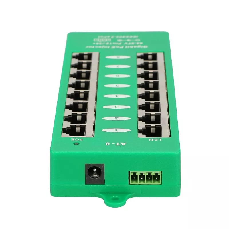 Extralink Gigabit PoE inžektors 8 portu aktīvais, 8 porti Gigabit 802.3at/af, režīms A
