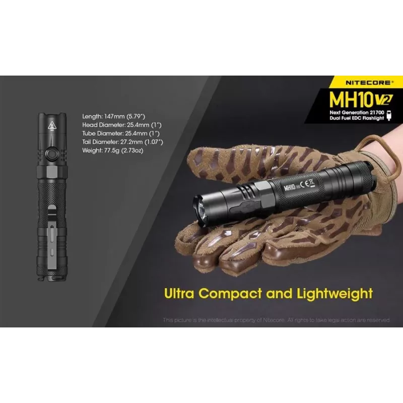 Rokas lukturītis Nitecore MH10 V2 Melns