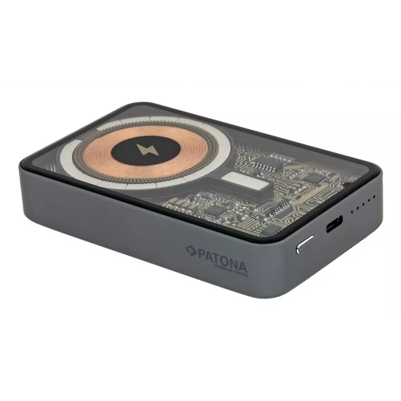 Pārnēsājamais ārējais akumulators PATONA 9992, 10000 mAh, LiPo 38,5 Wh, USB‑C PD 20 W, 2 izejas, 12 V/3 A ieeja/izeja, melns