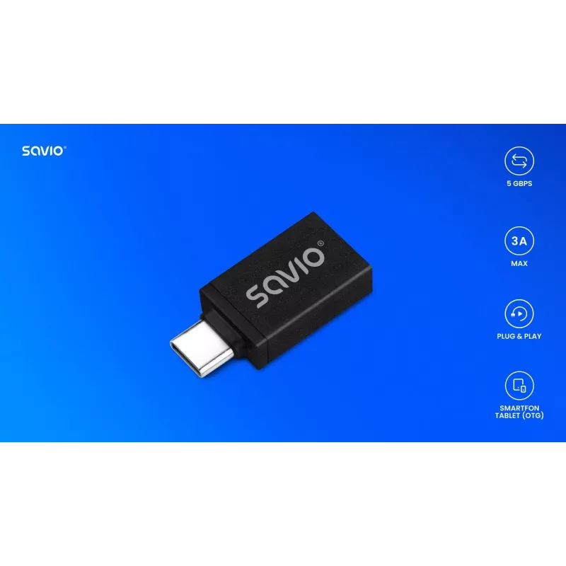 Savio AK-80 Video kabeļa adapteris 0m USB Type-A USB Type-C Melns