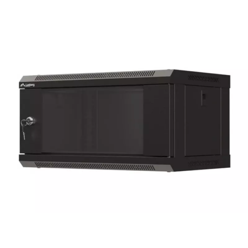Pie sienas stiprināms skapja korpuss LANBERG WF03-5304-10B 19 collu 4U melns, stikla durvis