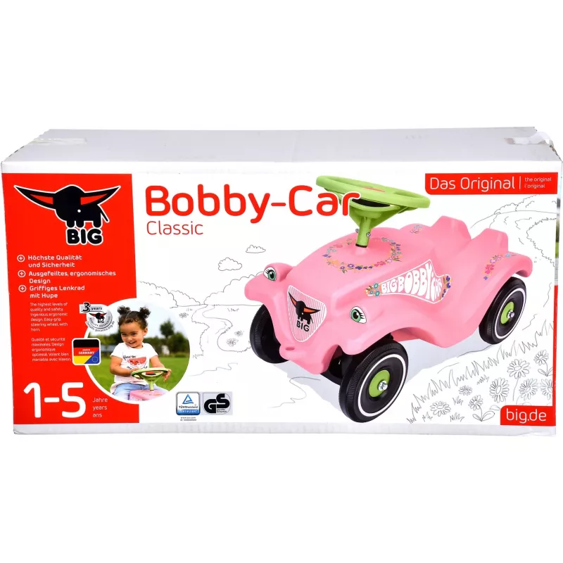 Bobby-Car-Classic Flower, stumjamais auto rozā/gaiši zaļš