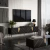 TV cabinet cama meble Cama 4D MOUNTAIN 2040×400×550 mm Melns + gold particle board top