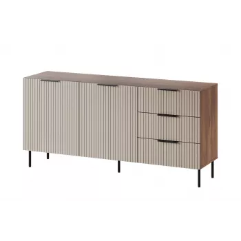 Kumode cama meble ALMERA 156×42×75 cm, valrieksts/kašmirs, 3 atvilktnes, skaidu plāksne