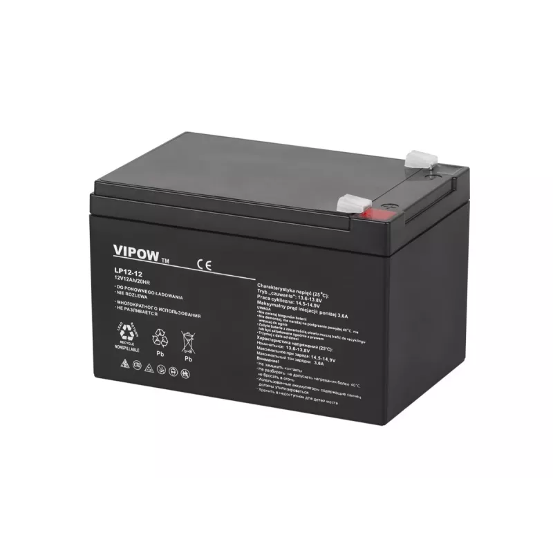 Hermētiska svina-skābes baterija VIPOW BAT0216 12V 12Ah