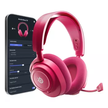 Austiņas STEELSERIES Arctis Nova 7X Wireless Gen 2 — Bezvadu Bluetooth, apļveida, galvas saite, 20–20000 Hz, 325 g, fuksīna