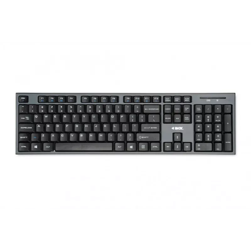 IBOX Desktop Kit Pro bezvadu tastatūra un pele, QWERTY pilna izmēra 104 taustiņi, 2,4 GHz, 1200 DPI, melna
