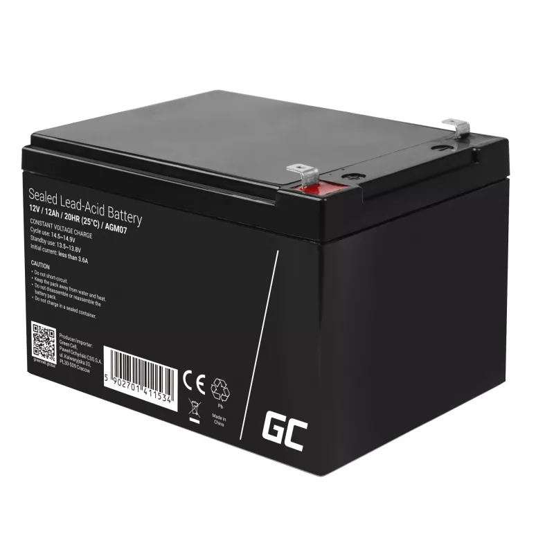 AGM akumulators zaļa Cell 12V 12Ah – hermētisks svina-skābes (VRLA), 151×98×95 mm, 3.3 kg