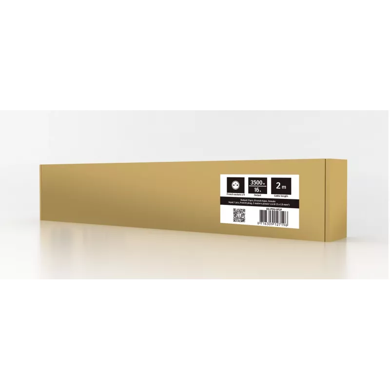 Strāvas sadales bloks GEMBIRD EG-PDU-9F2F — 9 franču (E tipa) rozetes, 1U statne, 16A, 2 m kabelis