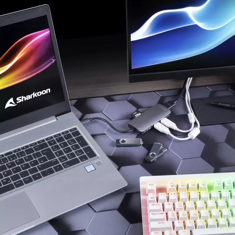 Daudzportu adapteris Sharkoon USB 3.0 Type C 3.2 Gen 1 pelēks