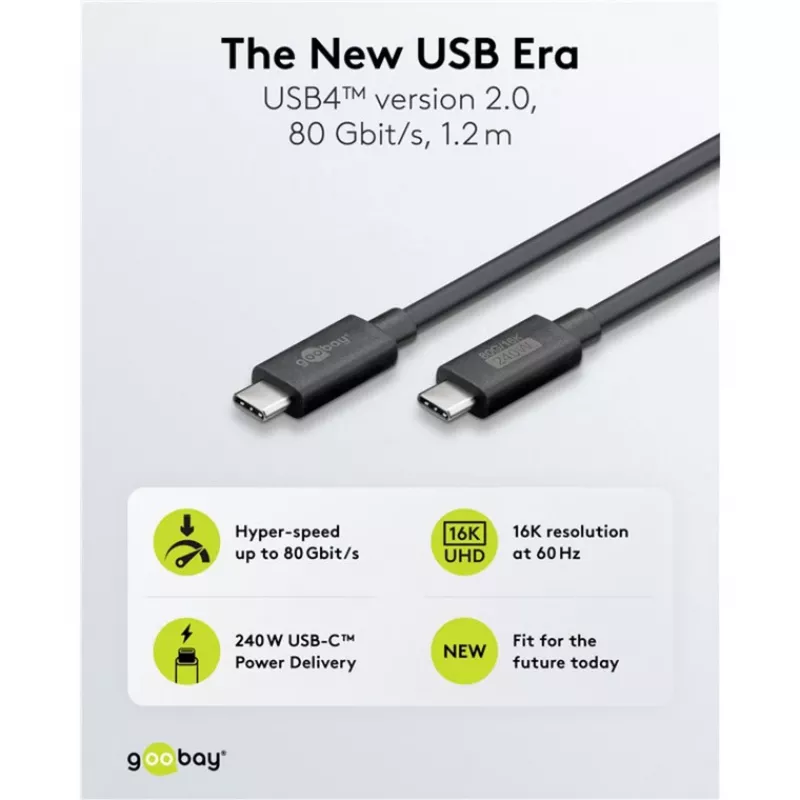 USB-C kabelis WENTRONIC USB4 Gen4 1,2 m — atbalsta 16k@60Hz un 4K@120Hz