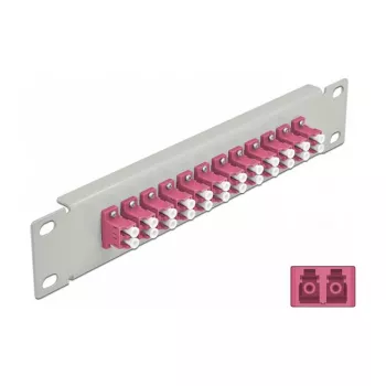 Optisko šķiedru ielāpu panelis DeLOCK 10 collu 12 portu LC Duplex violets 1U pelēks