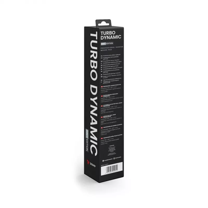 Spēļu peles paliktnis SAVIO Turbo Dynamic XL — Pelēks, 900×400 mm, 3 mm biezs, sašūts neslīdošs auduma virsma