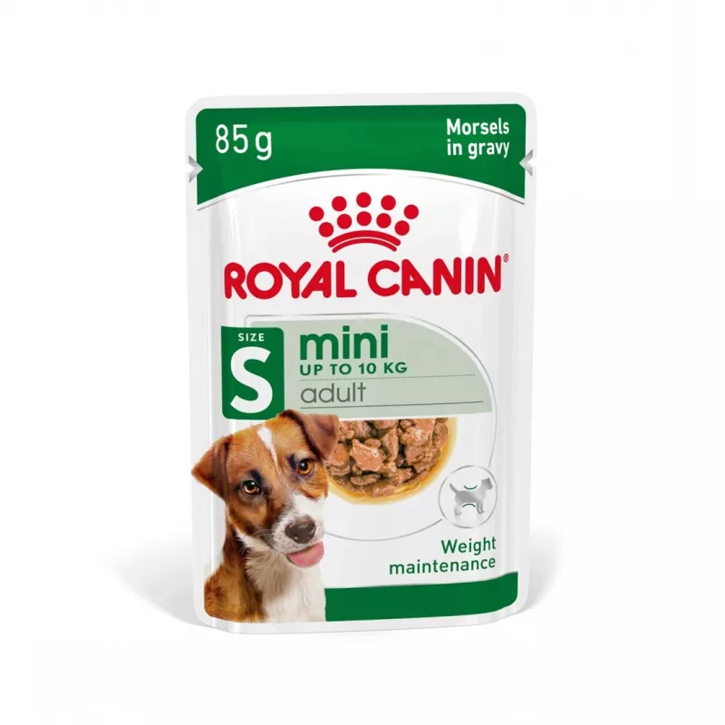 Mitrā suņu barība Royal Canin Mini Adult paciņa 85 g, putnu gaļa, mazām šķirnēm 5–10 kg, 12 × 85 g iepakojums