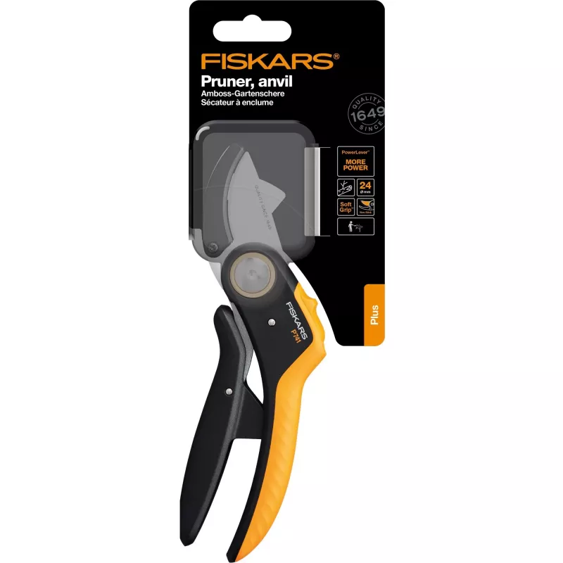 Atzarošanas šķēres Fiskars Plus PowerLever Anvil Melna Oranža