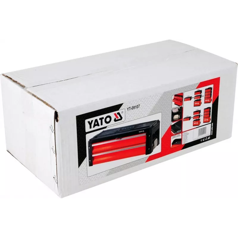 Instrumentu kaste YATO YT-09107 metāla 495x252x180 mm, melna/sarkana, 6 kg, 2 nodalījumi, aizslēdzama
