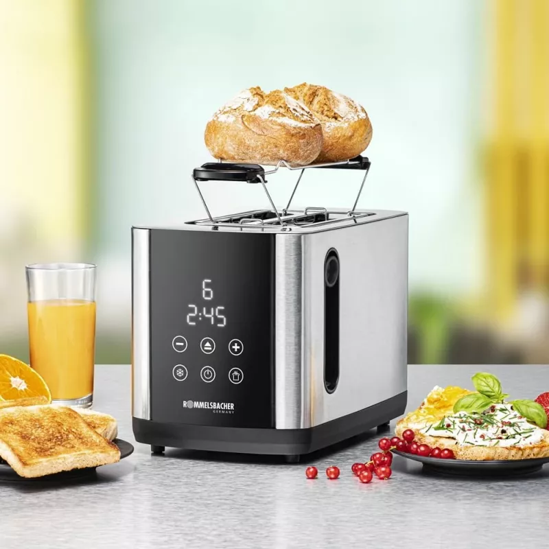 Toaster Rommelsbacher TO850 2 šķēlēm, 850 W, nerūsējošais tērauds/melns, XL spraugas