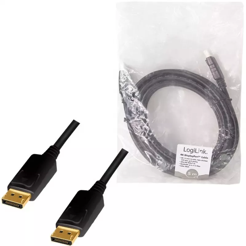 LogiLink CD0103 DisplayPort kabelis DP/M – DP/M, 4K/60 Hz, CCS, melns, 5 m (CD0103)