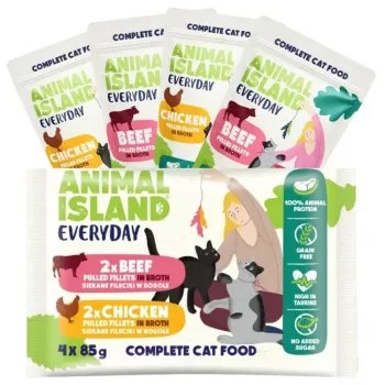 ANIMAL ISLAND Everyday Chicken and Beef fileti buljonā - mitrā kaķu barība - 4 x 85g