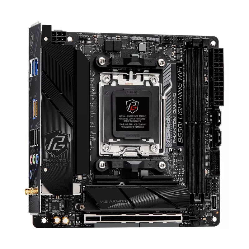 Mini-ITX mātesplate ASRock B650I Lightning WiFi — AMD B650, Socket AM5, DDR5, 2 DIMM (max 96 GB), Wi‑Fi 6E, 2.5Gb LAN