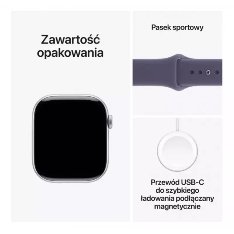 Apple Watch Series 11 GPS + Cellular 42mm sudraba alumīnija korpuss ar Purple Fog Sport siksniņu - M/L