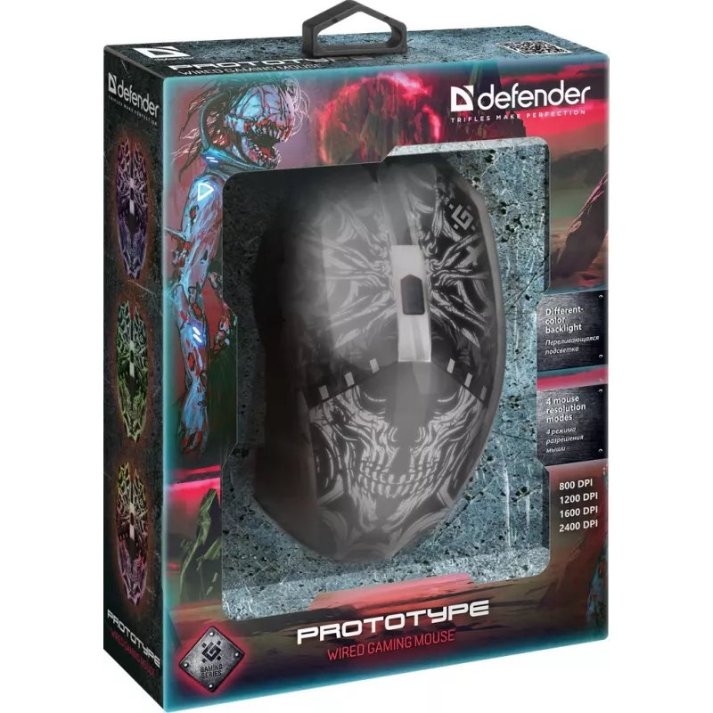 Spēļu pele DEFENDER GM-670L Ambidextrous optiskā, 2400 DPI, 5 pogas, vadu, melna, RGB