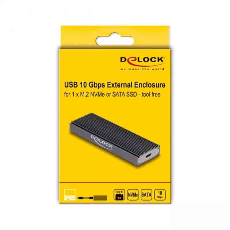 SSD korpuss DeLOCK External USB Type-C Combo Enclosure M.2 NVMe PCIe vai SATA SSD, bez instrumentiem