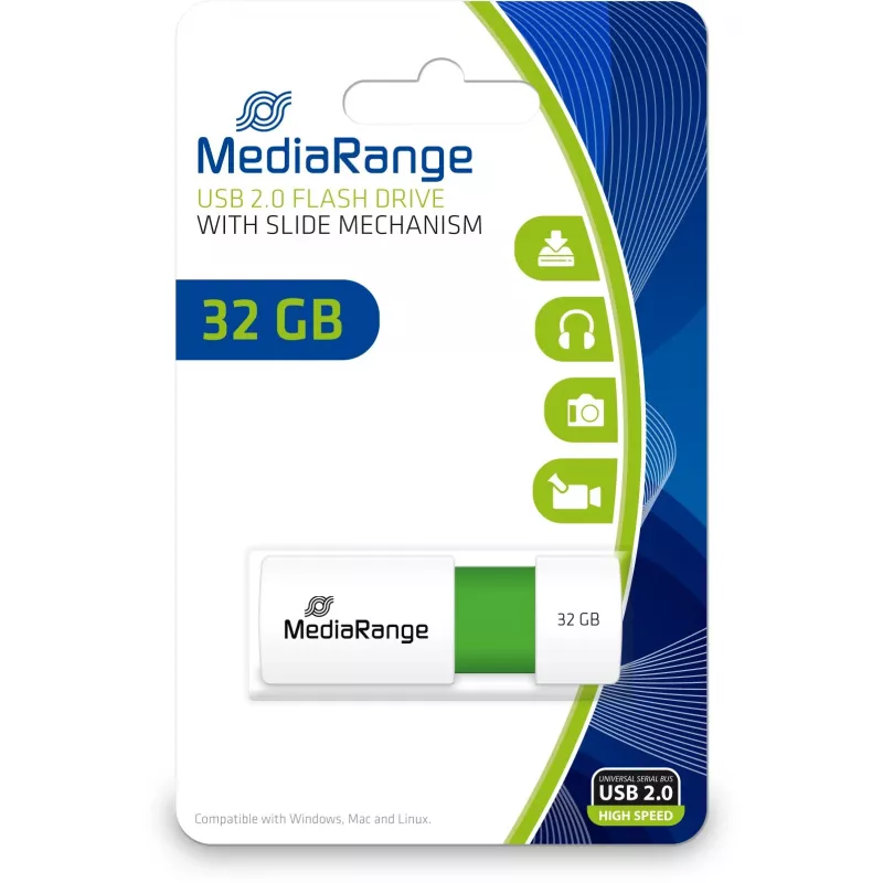 MediaRange - USB zibatmiņa - 32GB - USB2.0 - balta, zaļa (MR973)