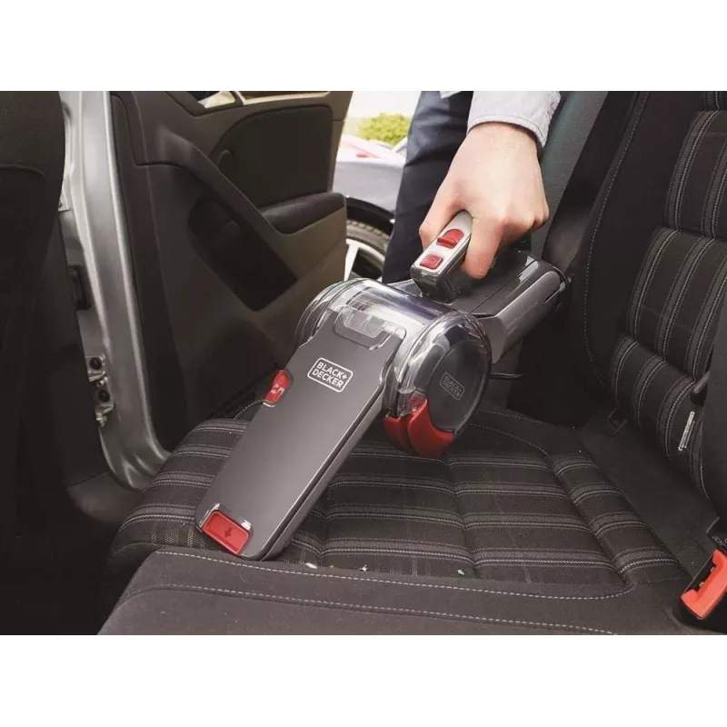 Rokas putekļsūcējs Melns & Decker PV1200AV — sausais mēbeļu tīrītājs, 12 V, 0,44 L, 12,5 W, 5 m vads, pelēks/sarkans