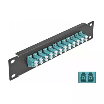 Optiskā šķiedras patch panelis DeLOCK 10 collas 12 portu LC Duplex akva 1U melns