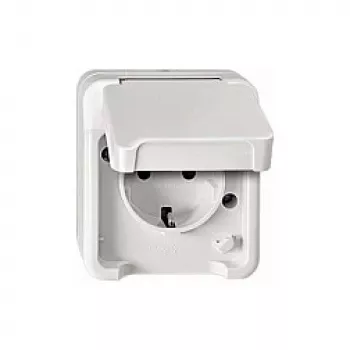 Kontaktligzda Merten MEG2300-8019 CEE 7/3, atbalsta CEE 7/4, balta, IP44, termoplastmasa, 83×73×57 mm