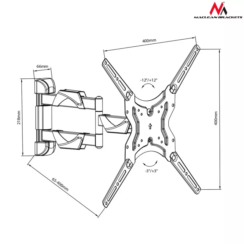 Maclean Mc-743 - Vesa monitora/TV stiprinājums, 13-50 melns, 30 kg