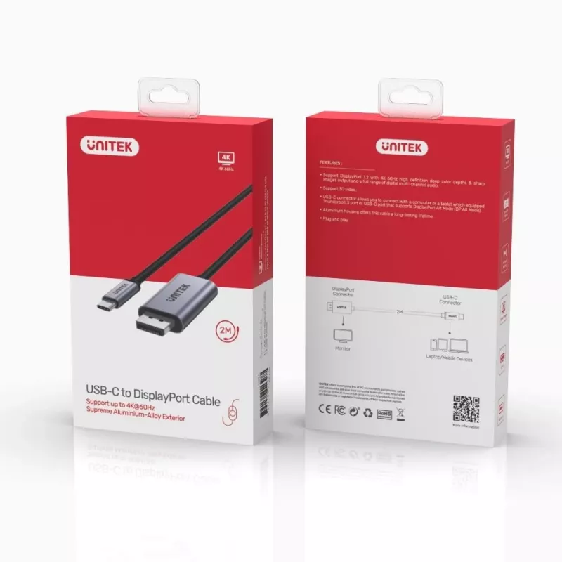 UNITEK V1409A savienotāju adapteris USB-C DisplayPort melns, pelēks