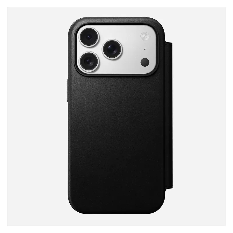 Mobilā tālruņa ādas vāciņš Nomad Modern Leather Folio Cover iPhone 17 Pro, 16 cm (6,3 collas), melns, 4 karšu kabatiņas