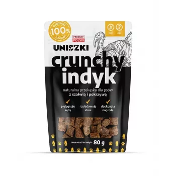 Suņu gardumi UNISZKI Crunchy Turkey ar salviju un nātru 80 g – bezgraudu, bez cukura un konservantiem zobu kopšanas gardumi