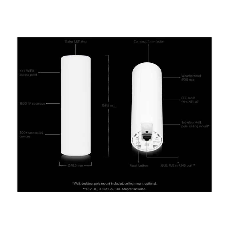 Ubiquiti UniFi U6-Mesh WiFi 6 piekļuves punkts AX5300 5.3 Gbps IPX5 ūdensizturīgs - balts