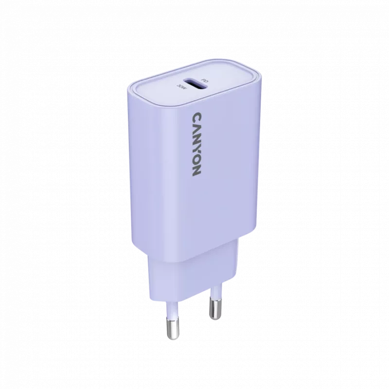 Sienas lādētājs CANYON OnCharge 30CL, 30 W USB-C PD, 1 PD izeja, ES kontaktdakša, violets
