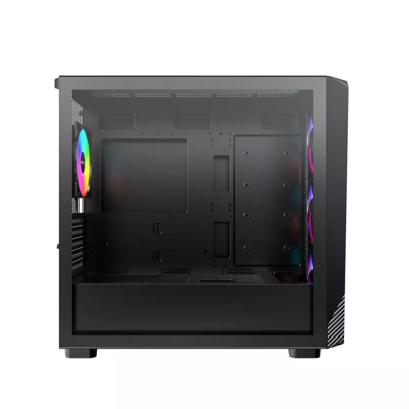 Montech X5M (B) Micro Tower PC korpuss — Micro‑ATX/Mini‑ITX, 3x120mm priekšā, 1x120mm aizmugurē, atbalsta ATX barošanas bloku, 2x3.5 collu + 4x2.5 collu, Melns