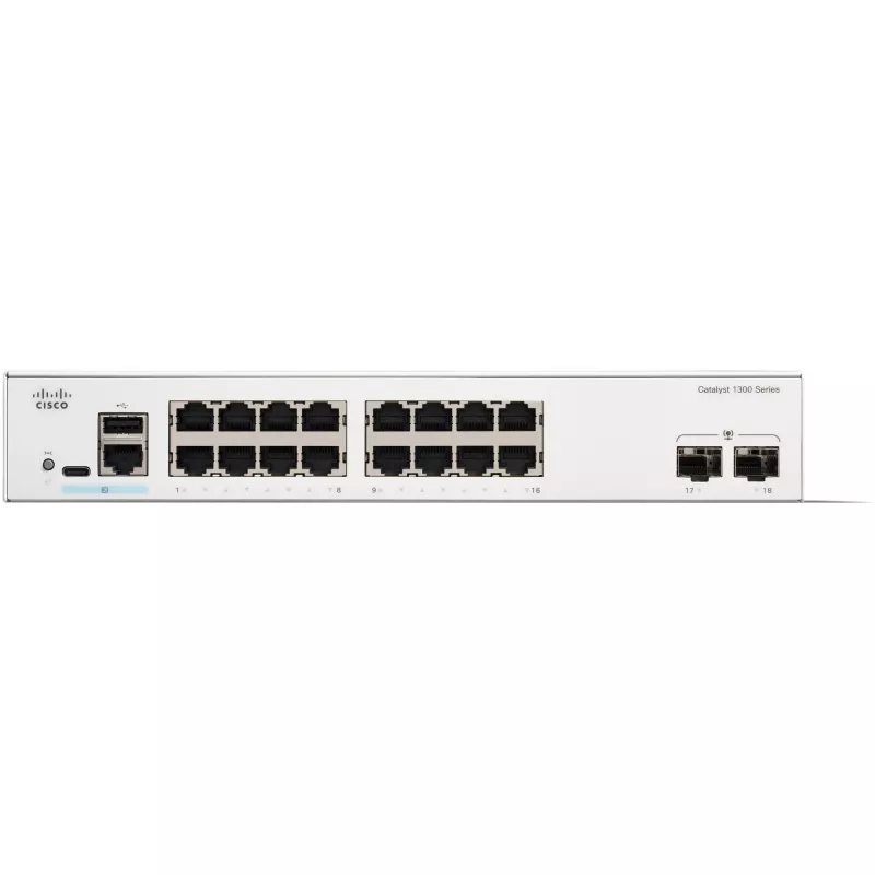 Pārvaldīts komutators Cisco Catalyst 1300-16T-2G — 16x Gigabit RJ-45, 2x 1GE SFP, L2/L3