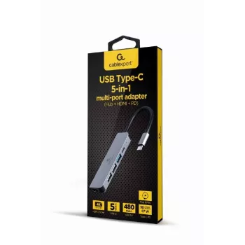 Gembird A-CM-COMBO5-03 USB Type-C 5-in-1 daudzportu adapteris (Hub + HDMI + PD)