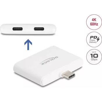 DELOCK USB Type-C adapteris — USB-C dati 10 Gbps, video 4K@60Hz, PD 92W (modelis 61088)