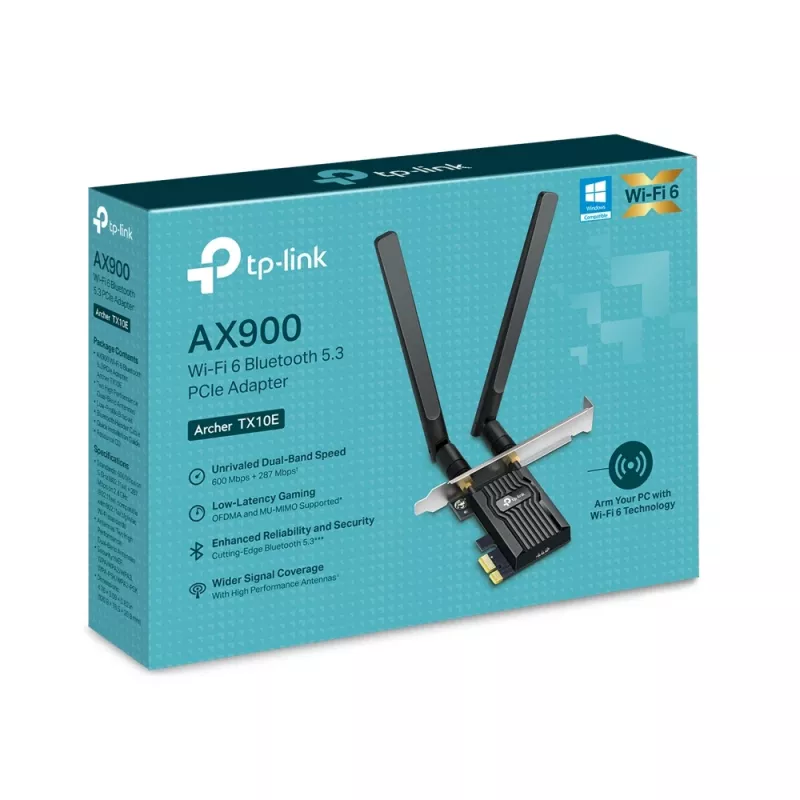 Wi-Fi 6 Bluetooth PCIe adapteris TP‑LINK Archer TX10E AX900 — PCIe karte, AX900 Wi‑Fi 6, Bluetooth