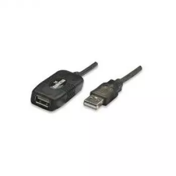Manhattan USB-A uz USB-A pagarinātāja kabelis, 10 m, vīrišķais uz sievišķo, aktīvs, 480 Mb/s (USB 2.0), virknējams, iebūvēts atkārtotājs, Hi-Speed USB, melns, trīs gadu garantija, ekvivalents USB2AAEXT10M.