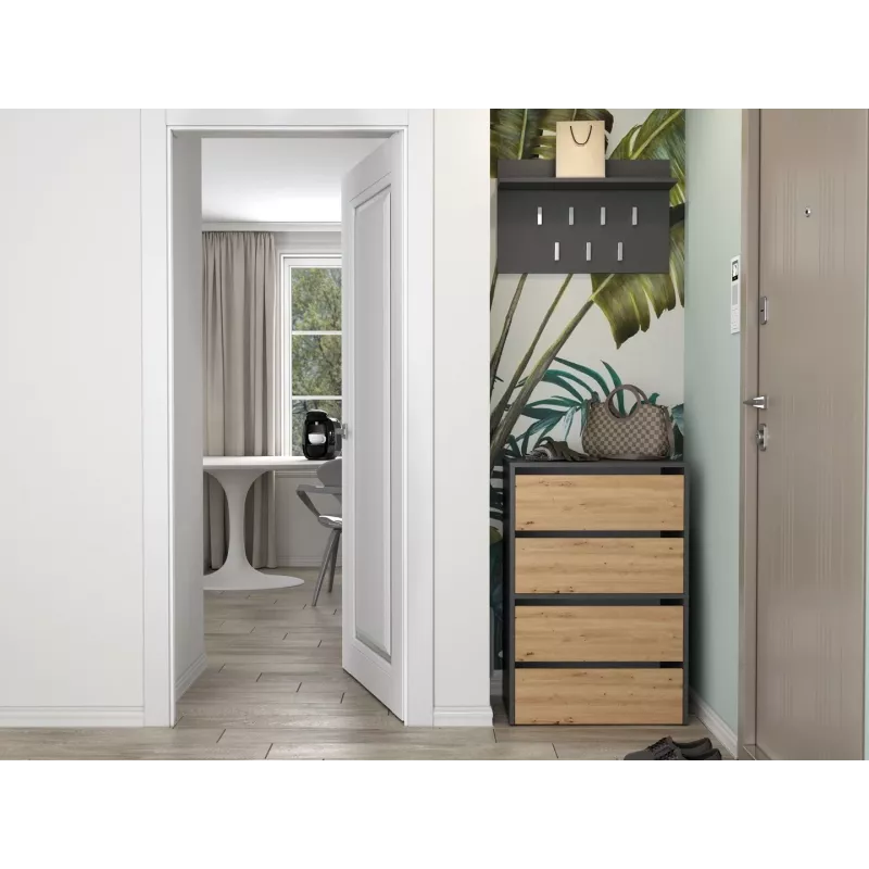 Slēgts apavu organizētājs Top e Shop MODO X2 ANT/ART — Antracīta un ozola krāsā, 600×880×360 mm, skaidu plātne
