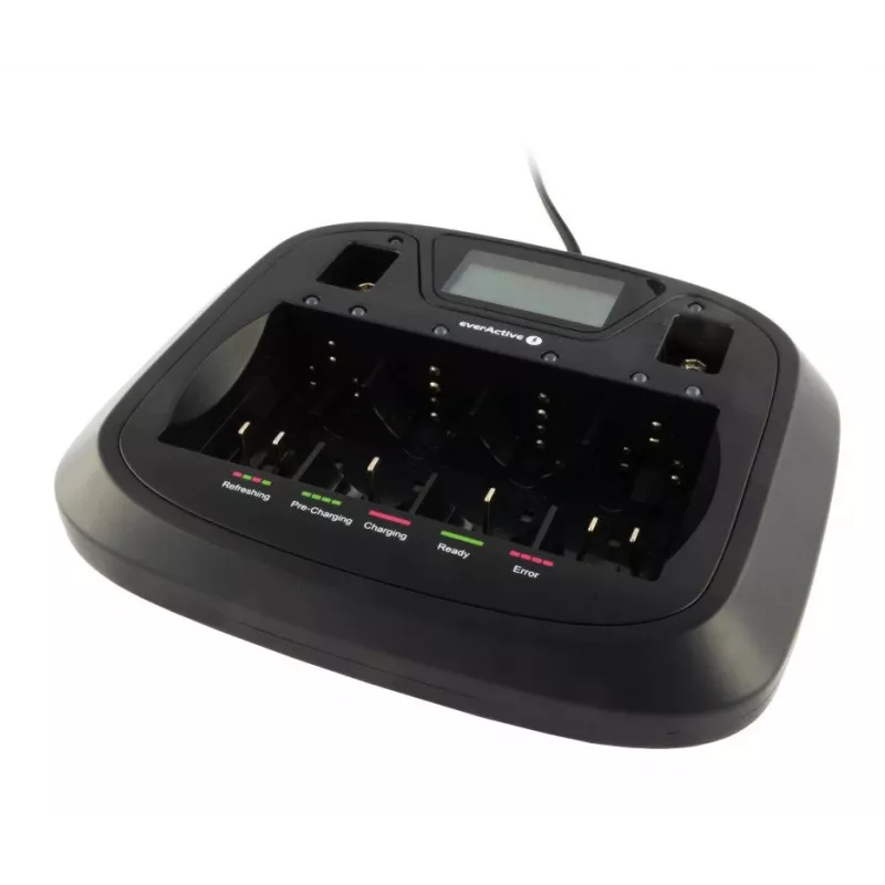 Baterijas lādētājs everActive NC-900U Universal DC — lādē AA, AAA, C, D, 9V, līdz 6 šūnām, melns