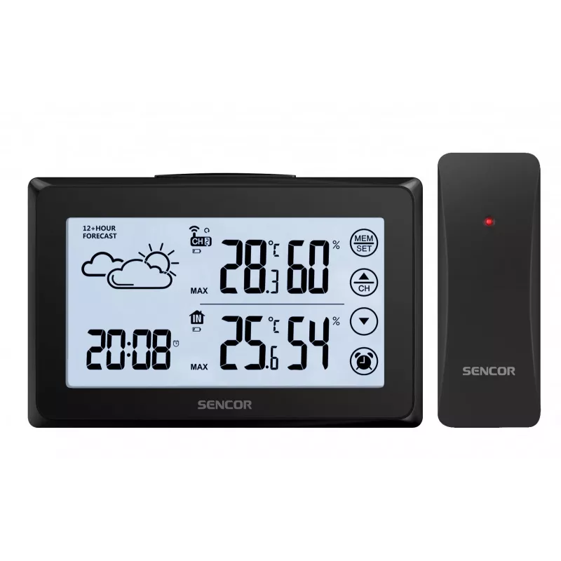 Meteoroloģiskā stacija SENCOR SWS 2850 — iekštelpu/āra temperatūra un mitrums, 1 bezvadu sensors, 433,92 MHz, min/maks atmiņa