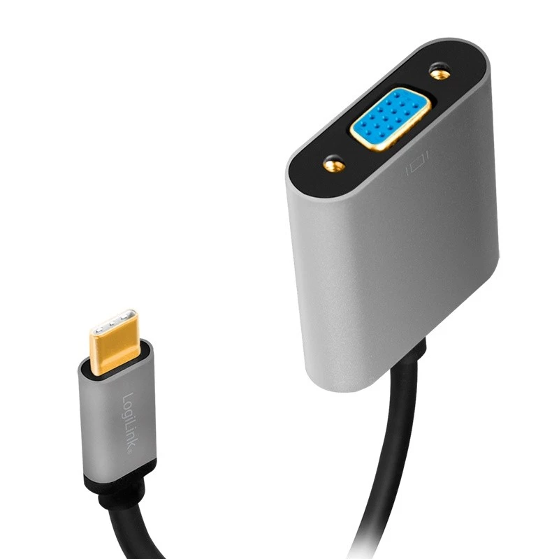 USB Type-C uz VGA (D-Sub) video adaptera kabelis LOGILINK CUA0104 0,15 m, pelēks/melns
