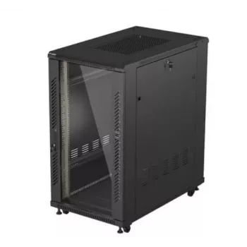 19 collu statīva skapis LANBERG 22U 600x1000 mm, melns, stikla priekšējās un aizmugurējās durvis