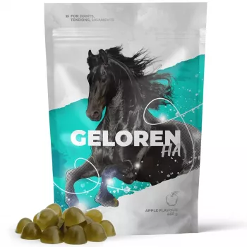 Papildbarība zirgiem CONTIPRO GELOREN Horse HA Locītavas 450 g — locītavu atbalsts ar hialuronskābi, cietā paciņā