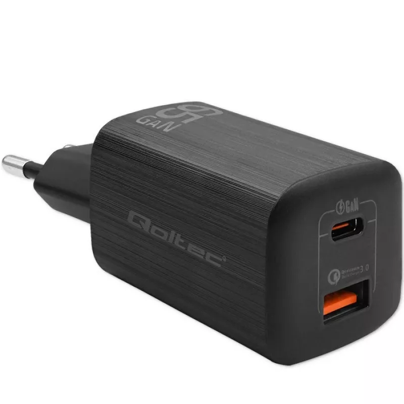 Qoltec 50766 mobilās ierīces lādētājs klēpjdatoram, pārnēsājamai spēļu konsolei, power bank, viedtālrunim, viedpulkstenim, planšetdatoram Melns AC Ātrā uzlāde Iekštelpām